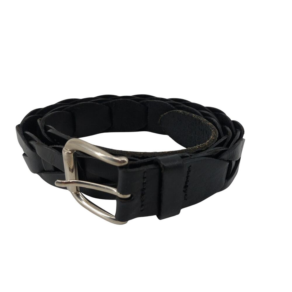 Womens Black Leather Chain Link Top Grain Leather Belt Sz 34